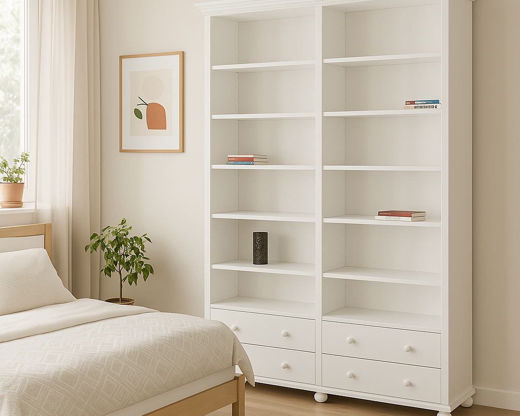 Etajeră Bavaria, Lemn Masiv, 180x45x203, Alb Arboteca