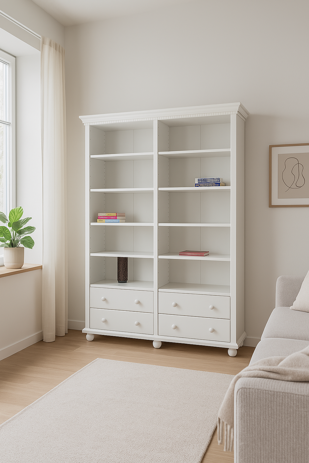 Etajeră Bavaria, Lemn Masiv, 180x45x203, Alb Arboteca