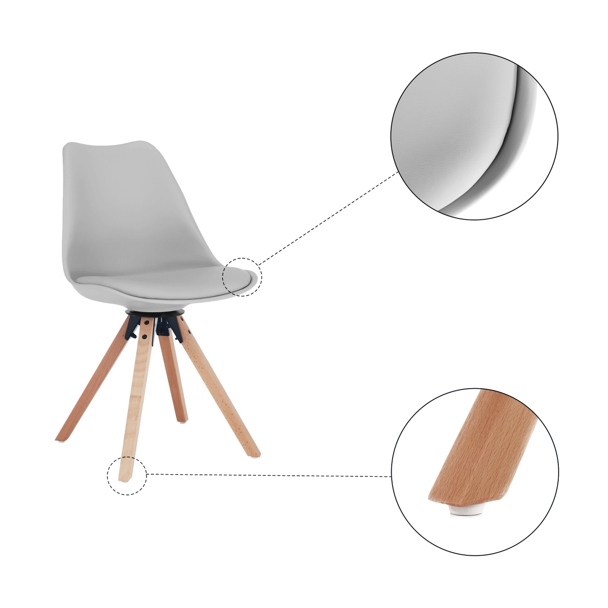 Scaun pivotant elegant SANTENA, gri deschis, piele ecologică, 48x57.5x82.5 cm Kondela