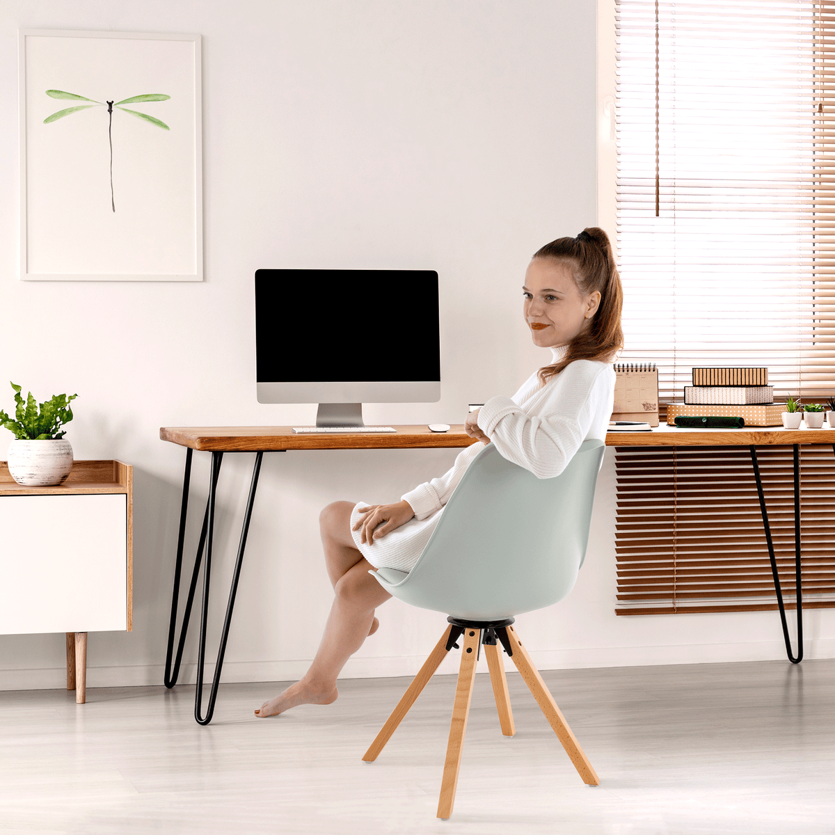 Scaun pivotant elegant SANTENA, gri deschis, piele ecologică, 48x57.5x82.5 cm Kondela