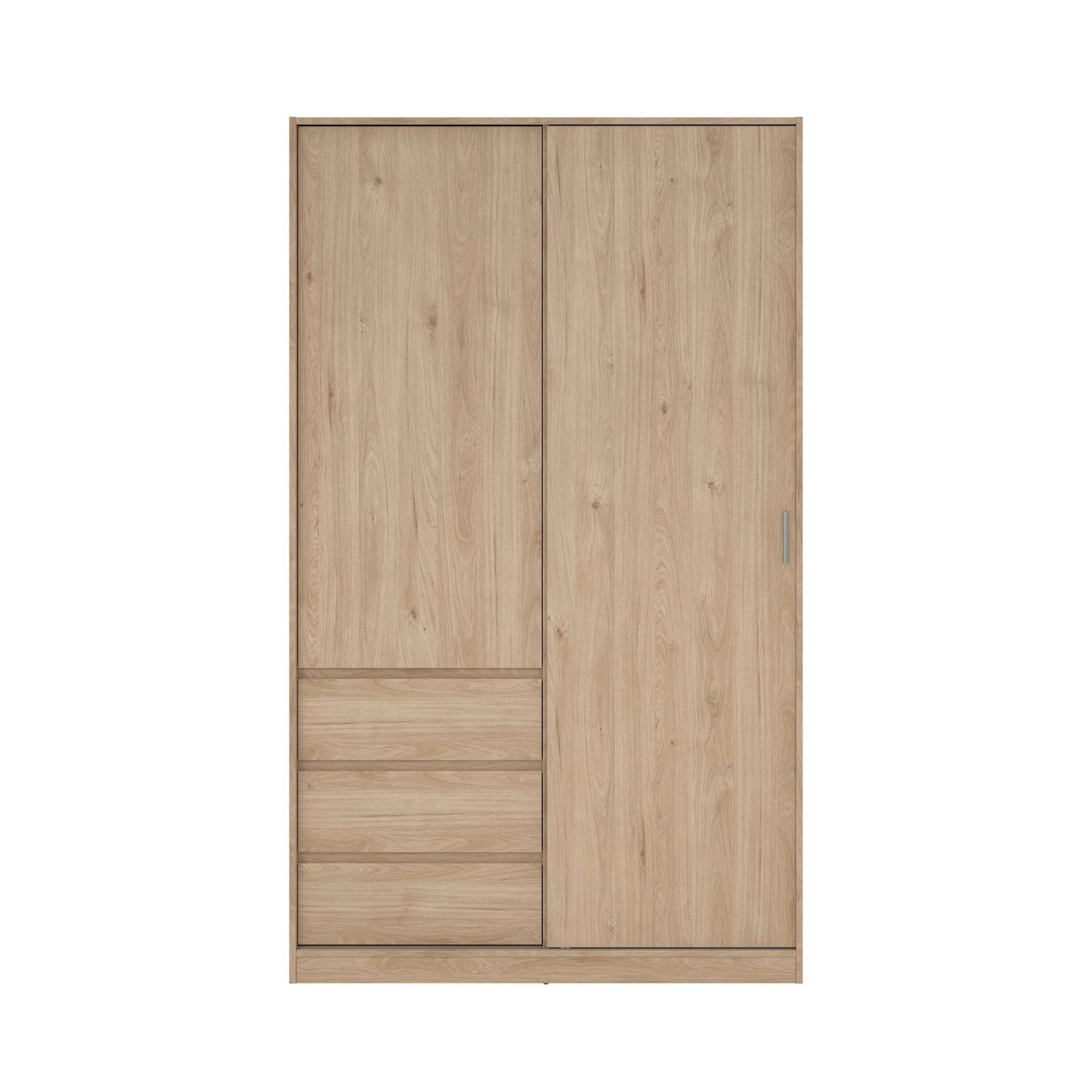 Dulap Naia cu uși glisante și 3 sertare, aspect lemn, 118×200×60 cm Arboteca