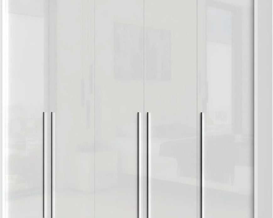 Dulap cu cinci usi Piano , Iluminare LED , Alb lucios , 232 cm latime Arboteca