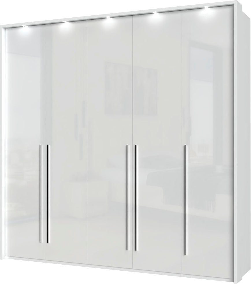 Dulap cu cinci usi Piano , Iluminare LED , Alb lucios , 232 cm latime Arboteca