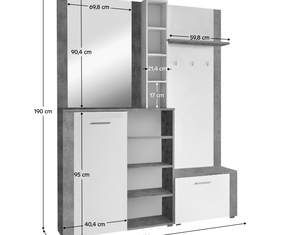 Set pentru anticameră CORTINA, alb/beton, 150x32x190 cm Kondela