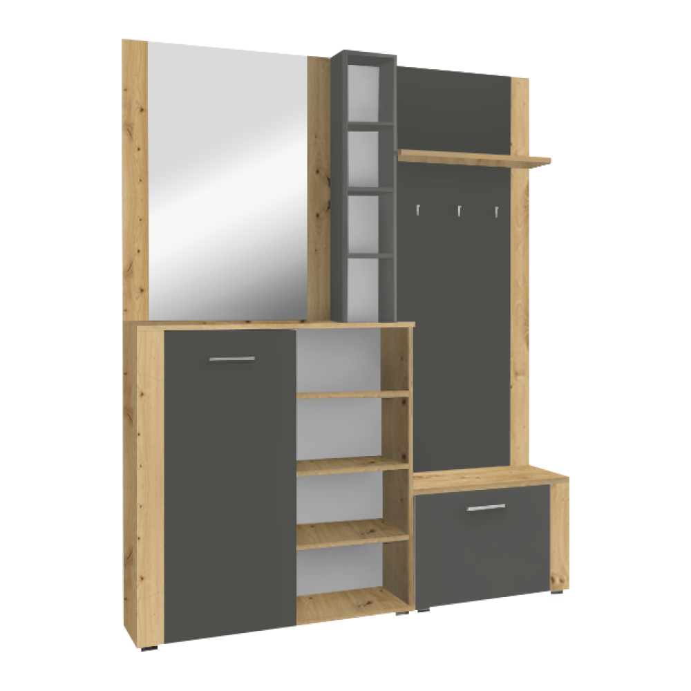 Set pentru anticameră CORTINA, stejar artisan/grafit, 150x32x190 cm Kondela