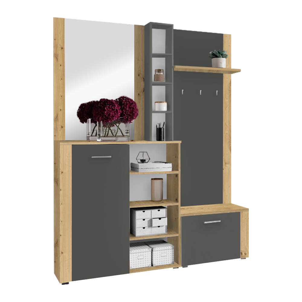Set pentru anticameră CORTINA, stejar artisan/grafit, 150x32x190 cm Kondela