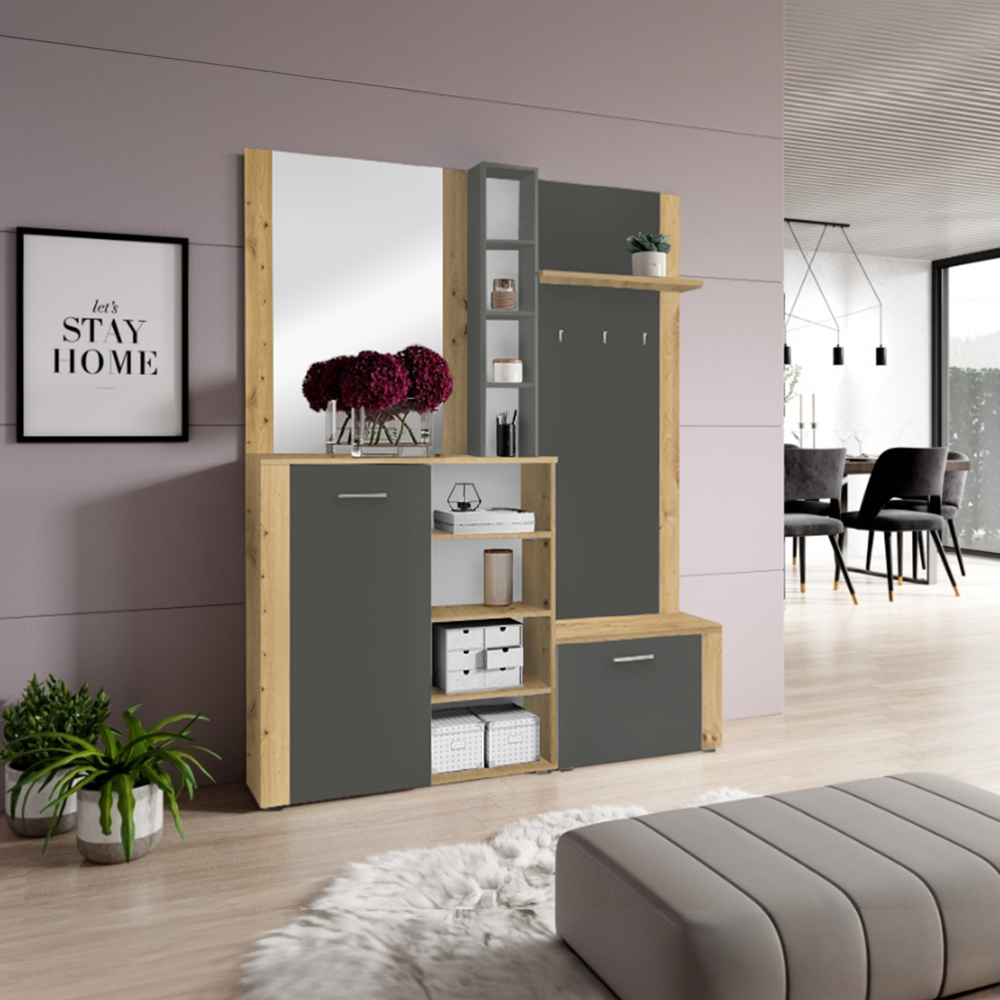 Set pentru anticameră CORTINA, stejar artisan/grafit, 150x32x190 cm Kondela
