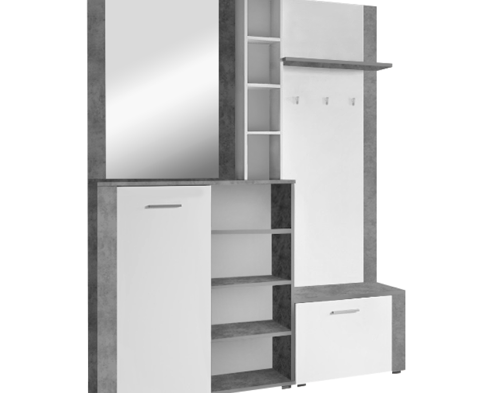 Set pentru anticameră CORTINA, alb/beton, 150x32x190 cm Kondela