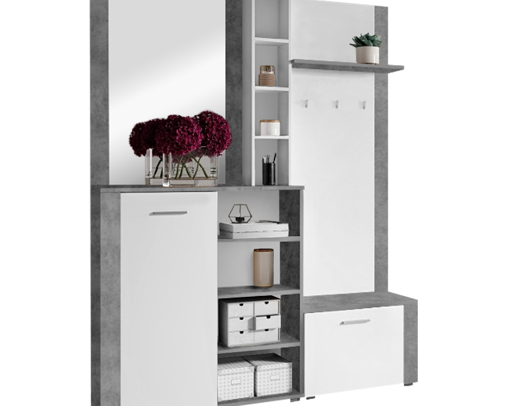 Set pentru anticameră CORTINA, alb/beton, 150x32x190 cm Kondela