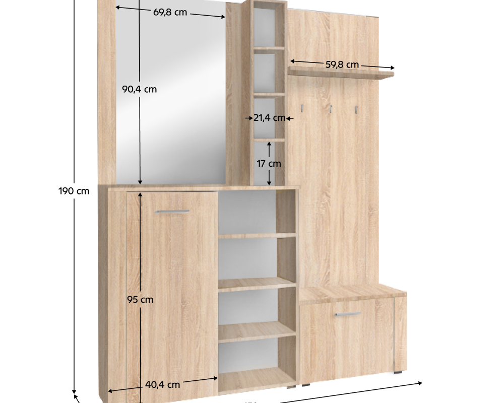 Set pentru anticameră CORTINA, stejar sonoma, 150x32x190 cm Kondela