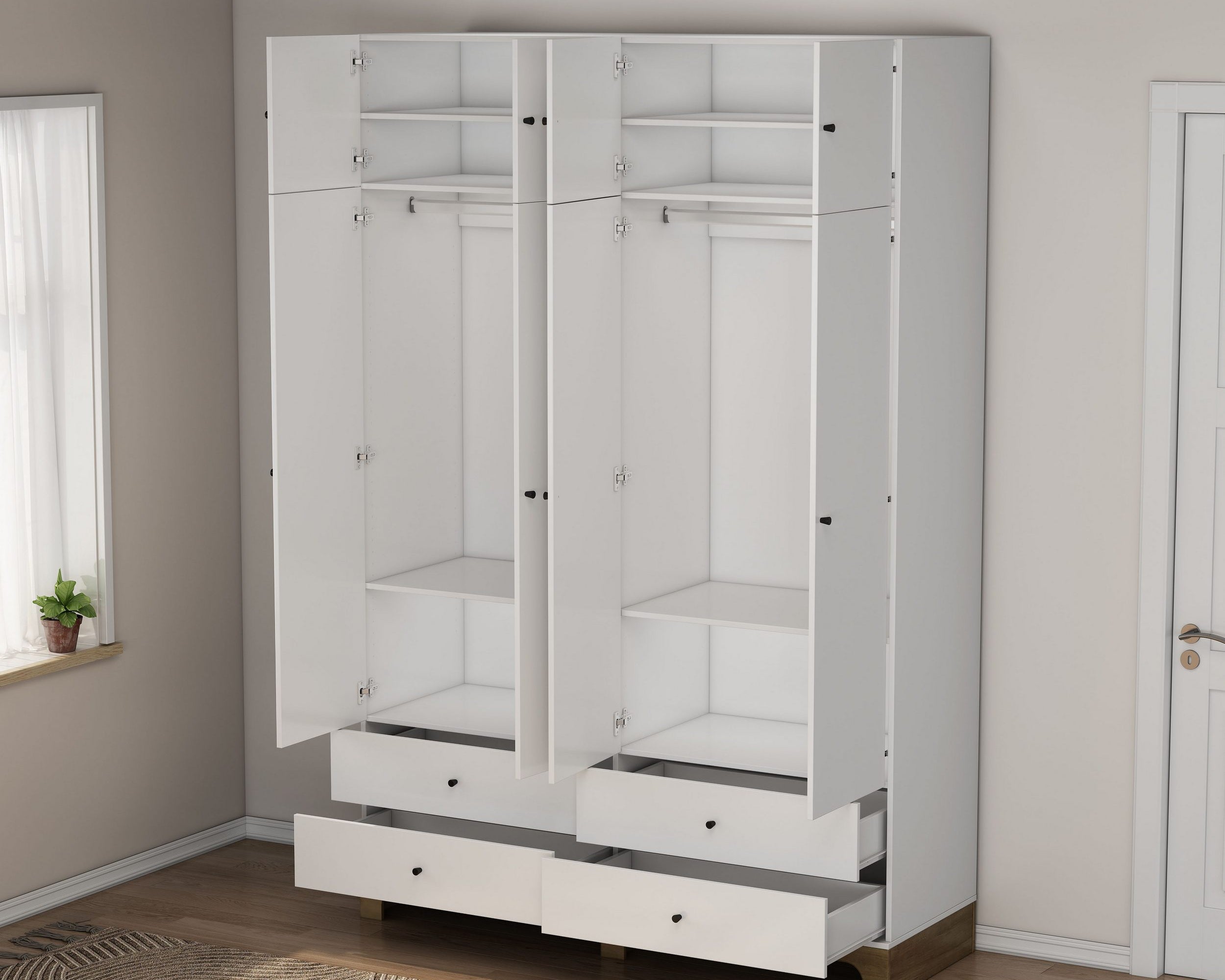 Garderobă OSLO, stil scandinav-boho, 8 uși, PAL FSC®, 160×52×240 cm Arboteca