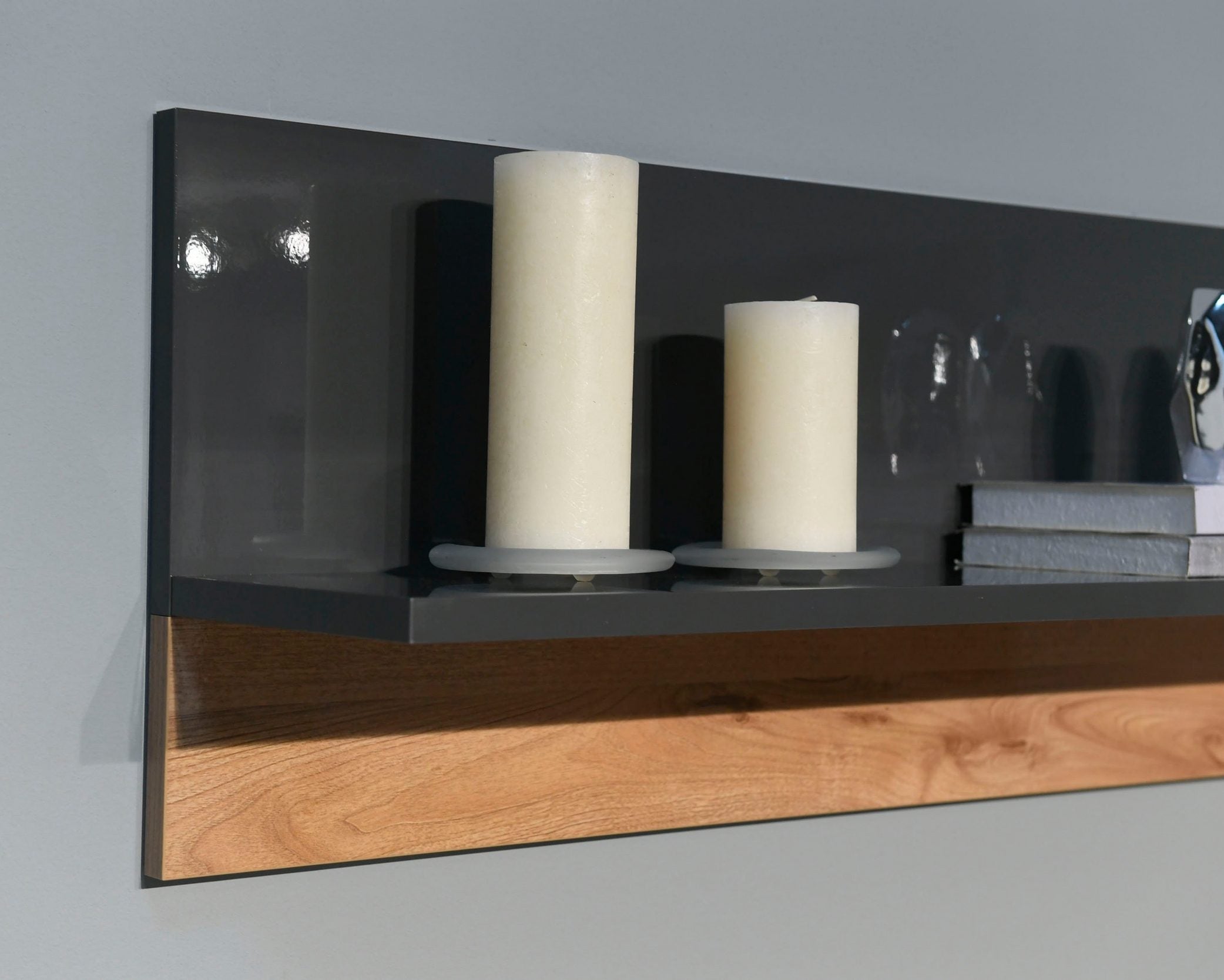 Poliță de perete Onyx Places of Style, antracit / nuc lucios, 128 cm Arboteca