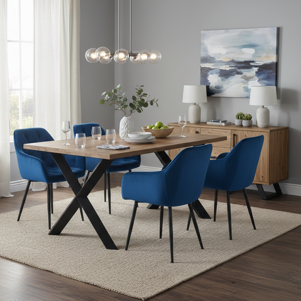 Scaun de design FOGGIA 2, țesătură Velvet albastru, țesătură Velvet/metal, 55x61x82 cm Kondela