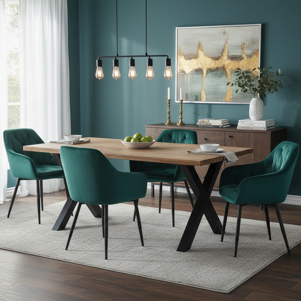 Scaun de design FOGGIA 2, țesătură Velvet verde, țesătură Velvet/metal, 55x61x82 cm Kondela