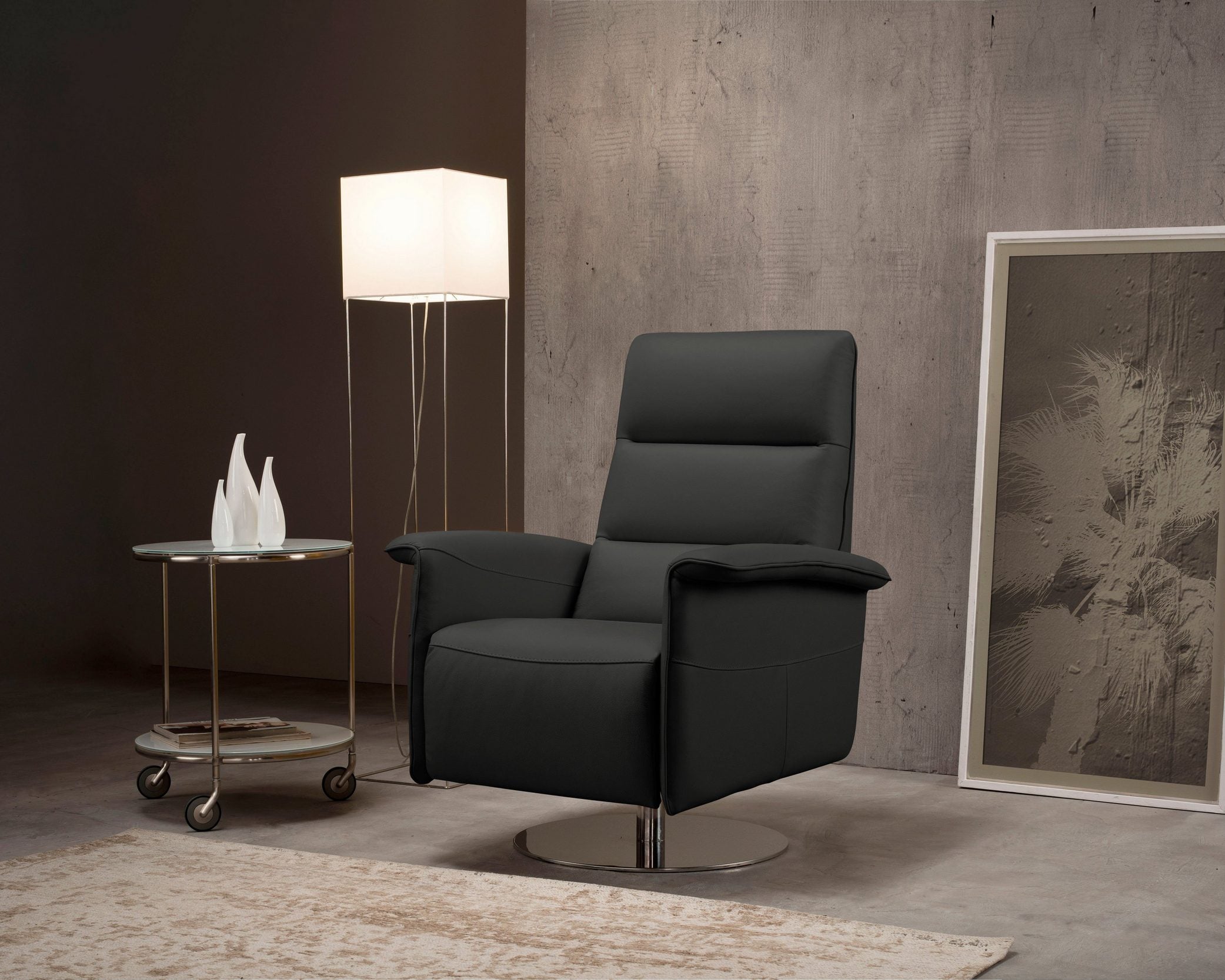 Fotoliu rotativ Kelly cu functie de relaxare, Negru, Piele Naturala Arboteca