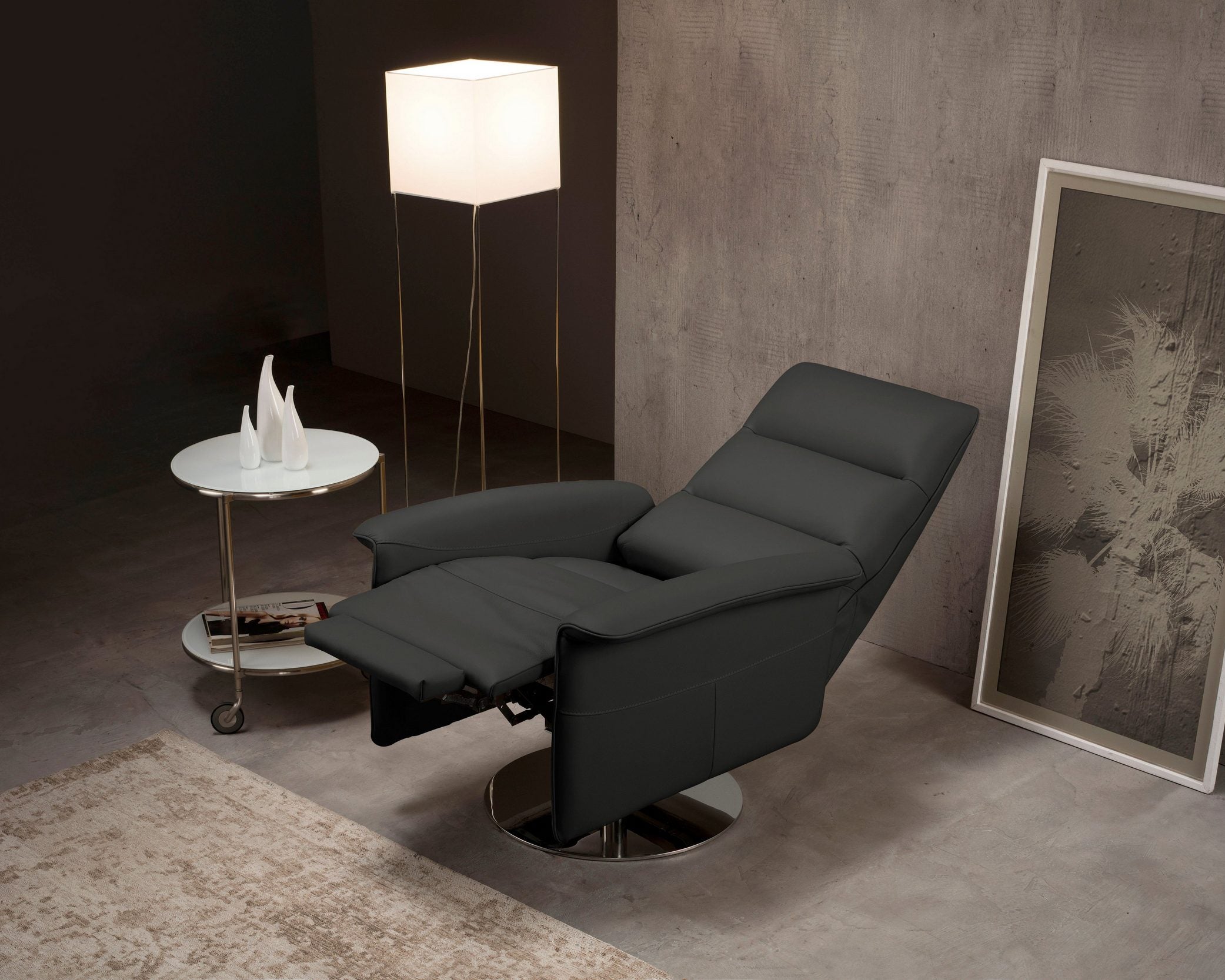 Fotoliu rotativ Kelly cu functie de relaxare, Negru, Piele Naturala Arboteca