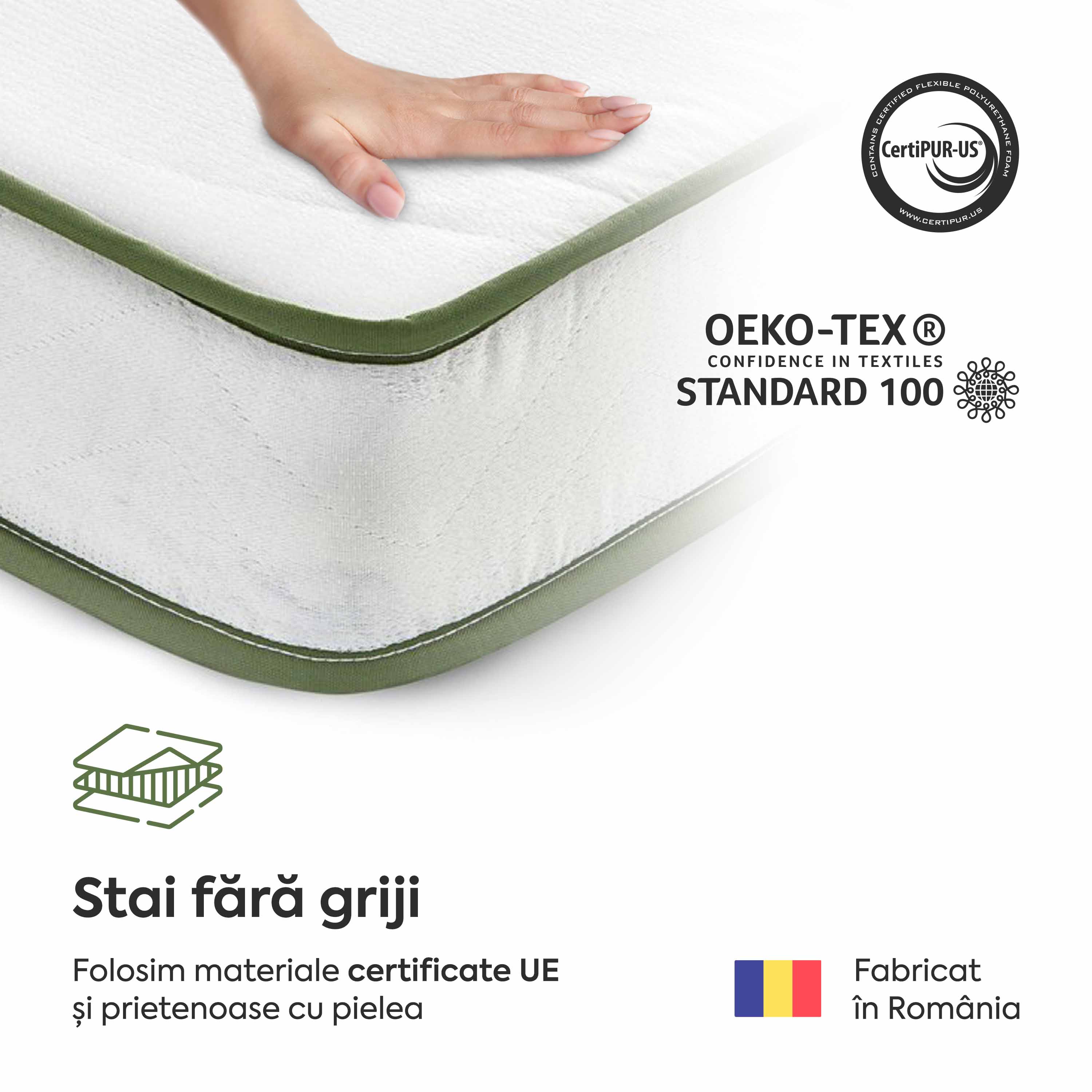 Saltea FRESH ERGO GREEN LINE, spumă poliuretanică, reversibilă, hipoalergenică, ortopedică, Grosime 16 cm - Prestige Home