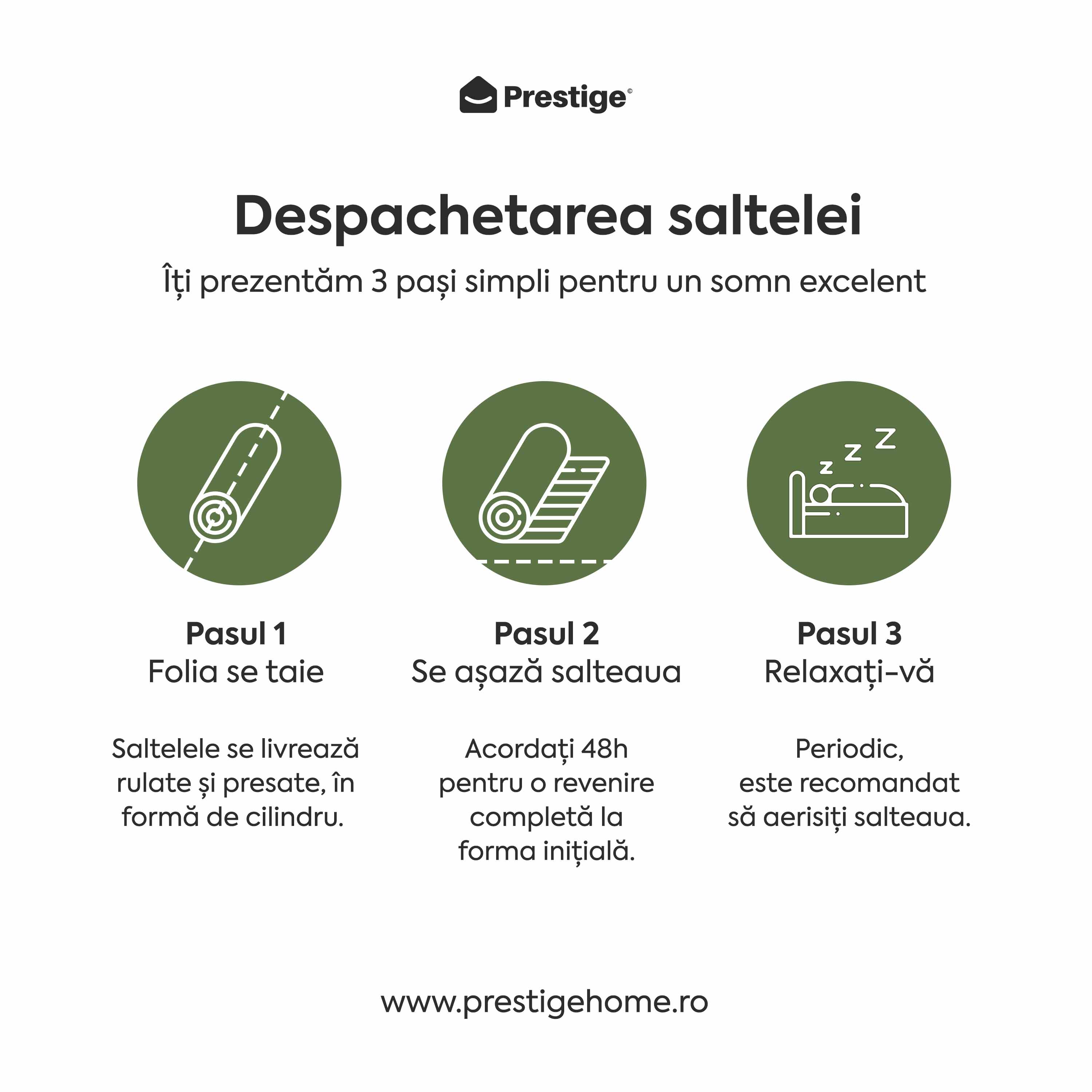 Saltea FRESH ERGO GREEN LINE, spumă poliuretanică, reversibilă, hipoalergenică, ortopedică, Grosime 16 cm - Prestige Home