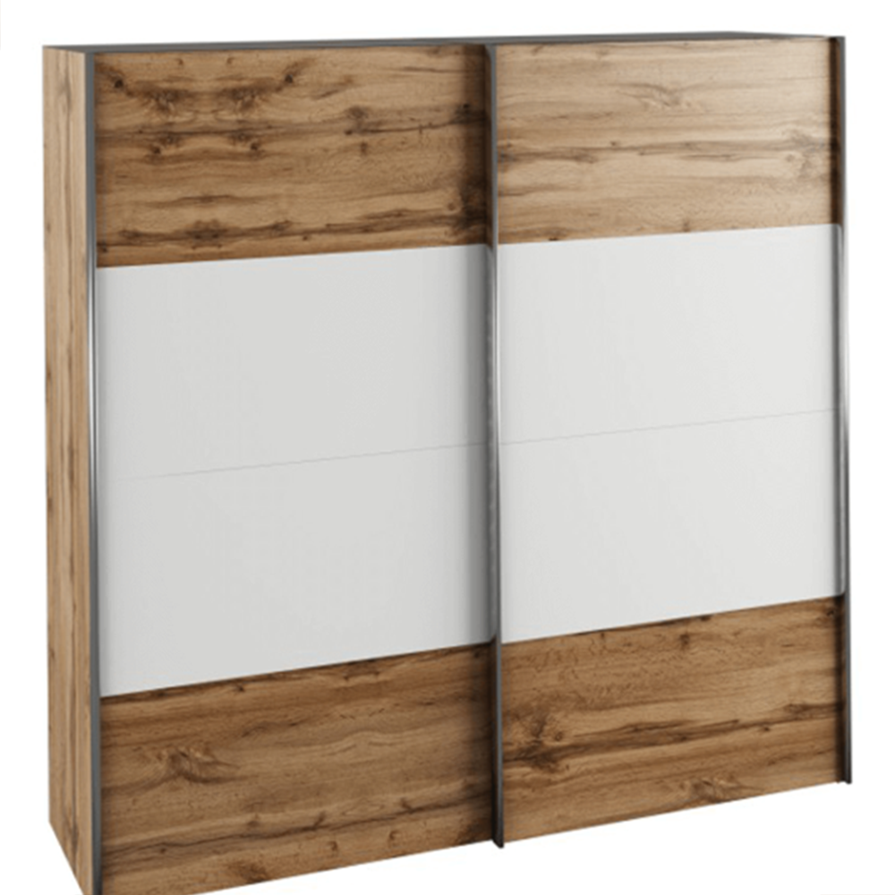 Dulap cu uși glisante GABRIELA NEW, stejar wotan/alb, 202x200 cm Kondela