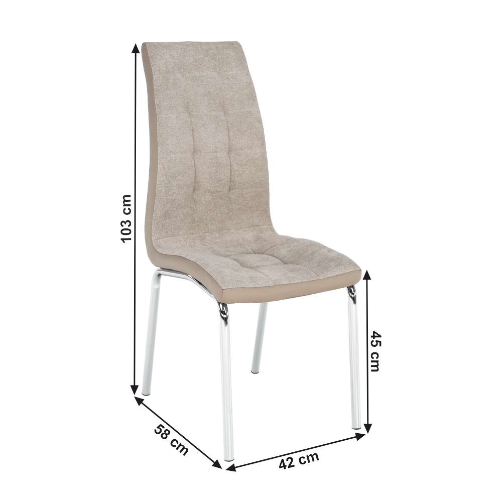 Scaun dining RIJEKA, bej/crom, textil/piele eco/crom, 42x58x103 cm Kondela