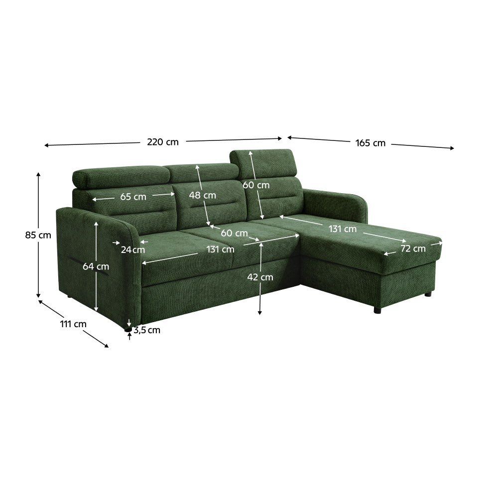 Set canapea universală FORLI, verde, pe stânga, 220x165x85 cm Kondela