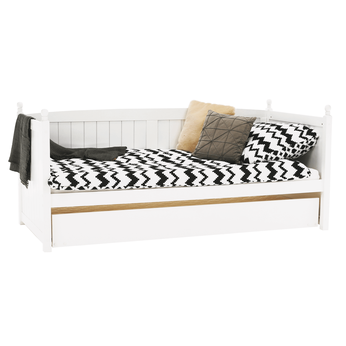 Pat cu pat suplimentar, lemn de pin, alb, 90x200, GLAMIS Kondela