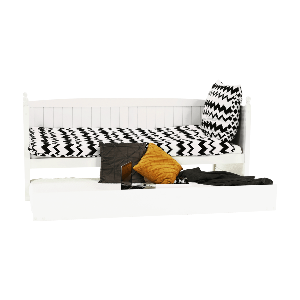Pat cu pat suplimentar, lemn de pin, alb, 90x200, GLAMIS Kondela
