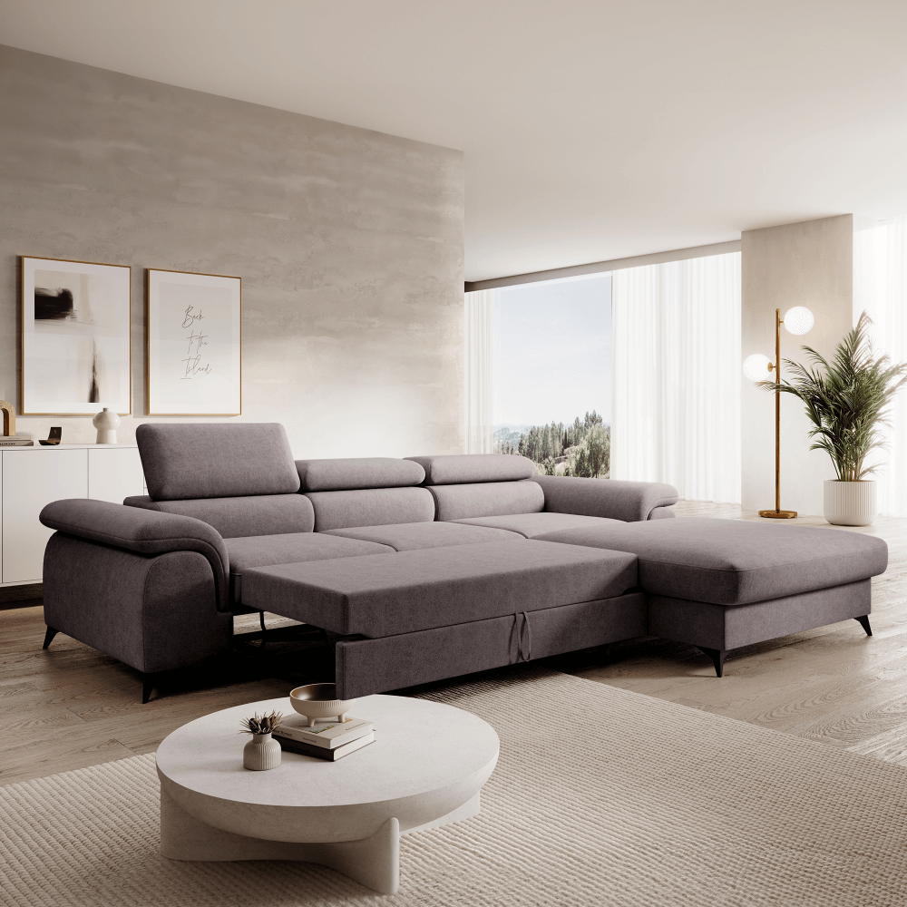 Set canapea extensibilă PIRAN, maro, pe dreapta, 275x205x75 cm Kondela