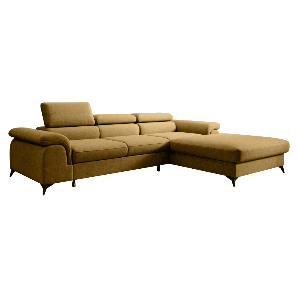 Set canapea extensibilă PIRAN, culoarea muștarului, pe dreapta, 275x205x75 cm Kondela