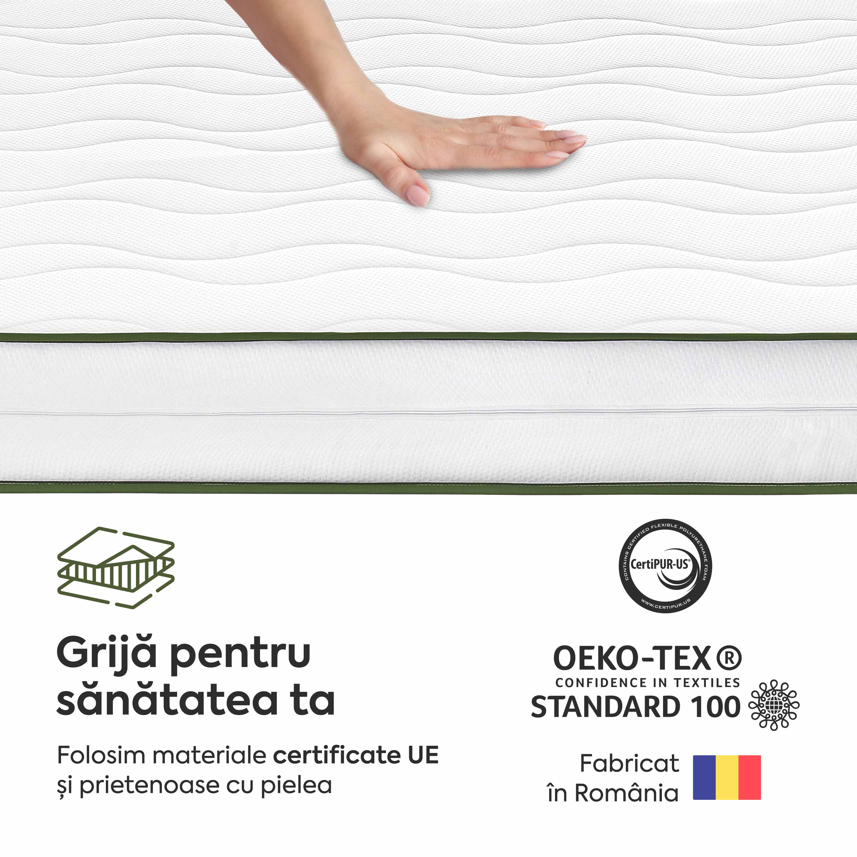 Saltea HYGENE THERAPY, spumă poliuretanică, reversibilă, husă detașabilă cu fermoar, lavabilă, superortopedică, Grosime 22 cm - Prestige Home