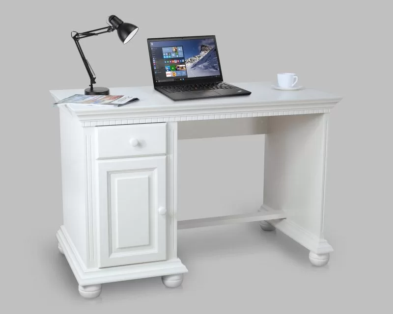 Birou Bavaria din lemn masiv, 120x75x75, Alb Arboteca