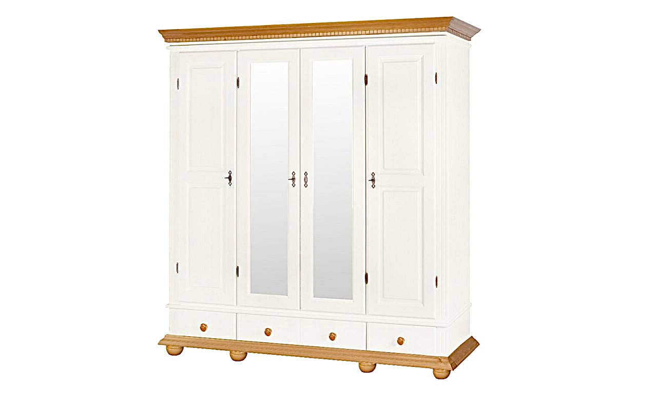 Dulap cu patru usi Bavaria din lemn masiv, Alb-Natur Arboteca