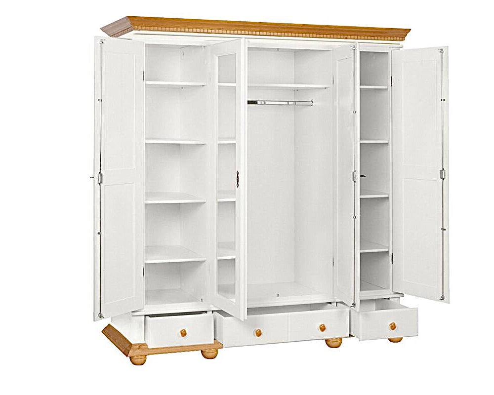 Dulap cu patru usi Bavaria din lemn masiv, Alb-Natur Arboteca