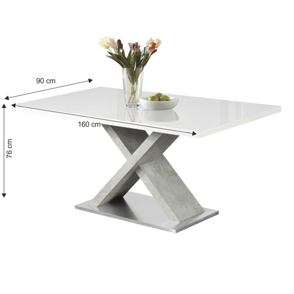 Masă dining, alb HG extra lucios/beton, 160x90 cm, FARNEL Kondela