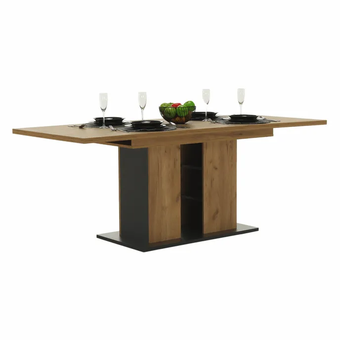 Masă dining, stejar craft auriu / grafit gri, 155-204x86 cm, FIDEL Kondela