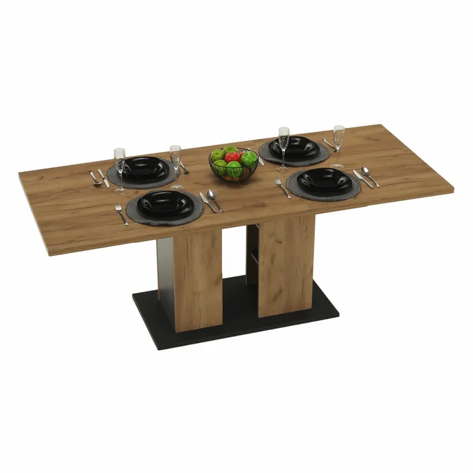 Masă dining, stejar craft auriu / grafit gri, 155-204x86 cm, FIDEL Kondela