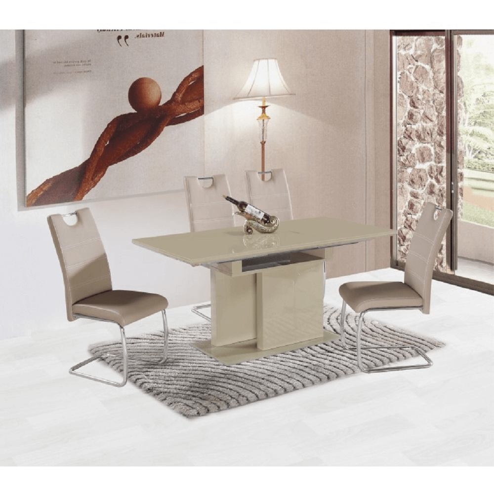 Masă de bucătărie extensibilă, capuccino extra lucios HG, 120-160x80 cm, VIRAT Kondela