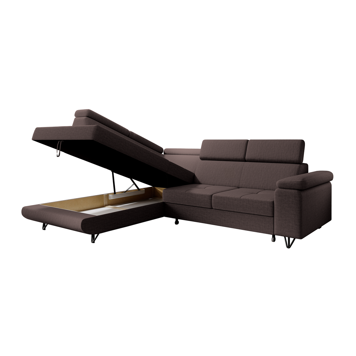 Canapea extensibilă POREC, maro, pe stânga, 250x183x76 cm Kondela