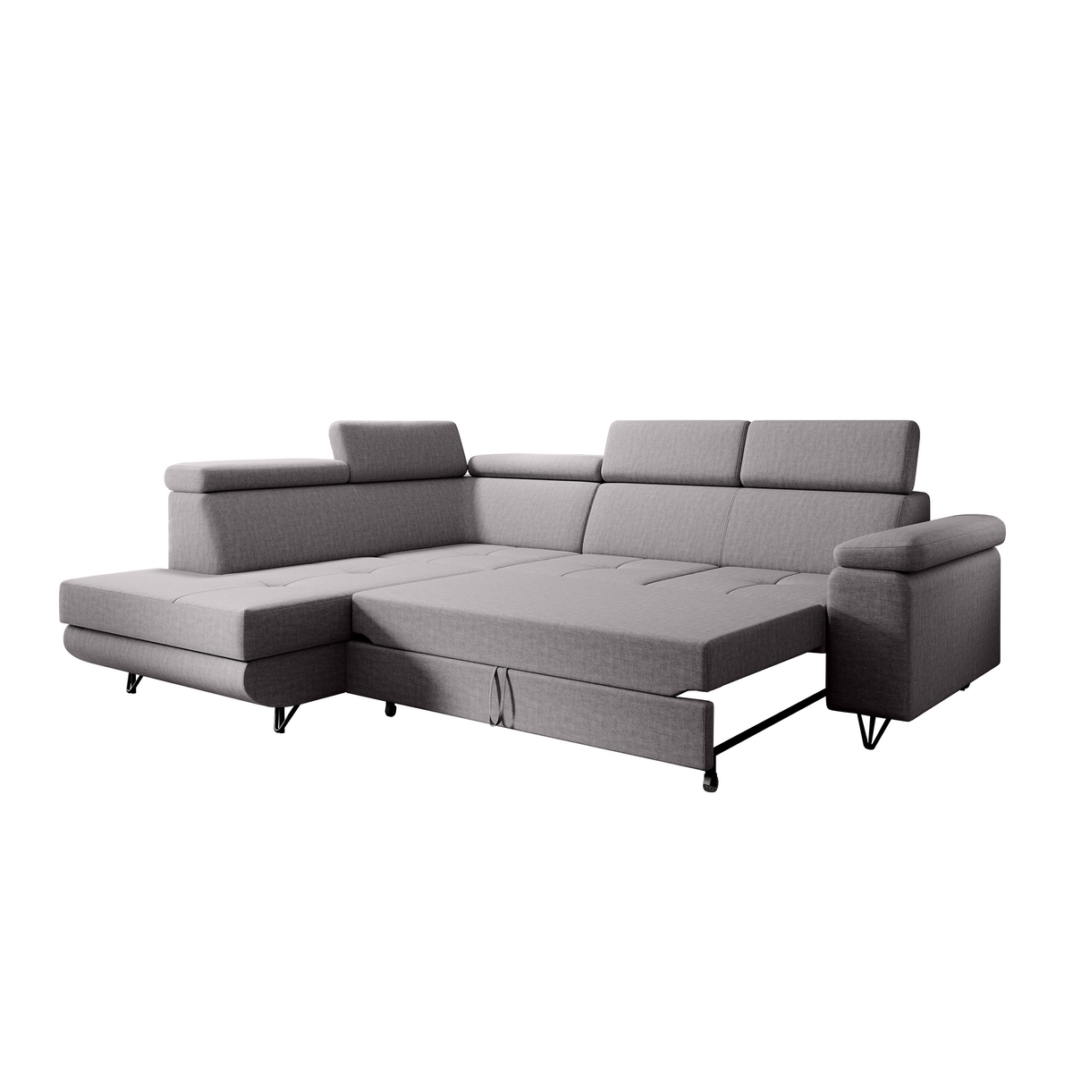 Canapea extensibilă POREC, gri deschis, pe stânga, 250x183x76 cm Kondela