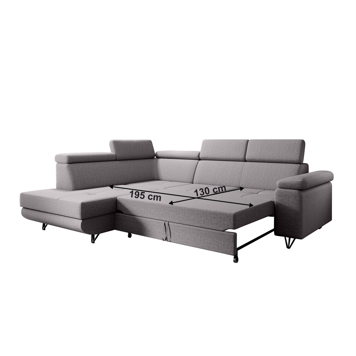 Canapea extensibilă POREC, gri deschis, pe stânga, 250x183x76 cm Kondela