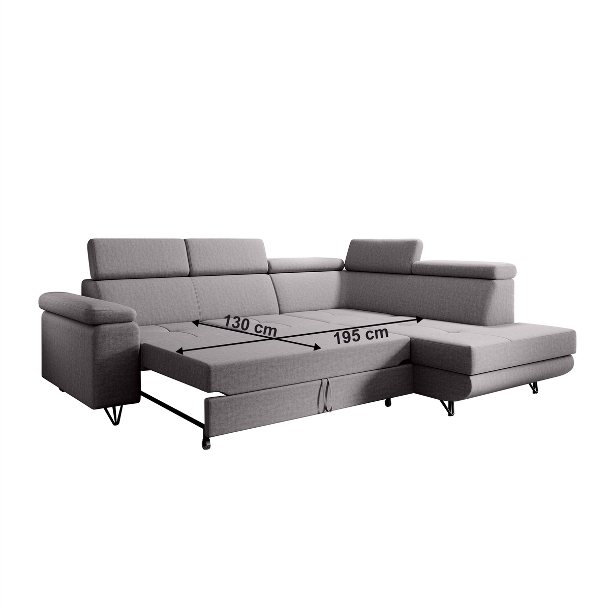 Canapea extensibilă POREC, gri deschis, pe dreapta, 250x183x76 cm Kondela