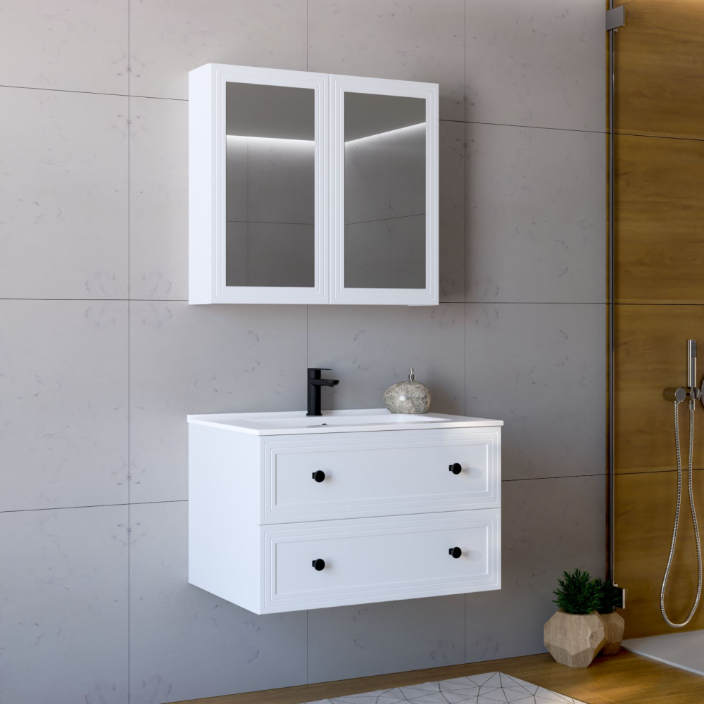Dulăpior suspendat cu oglindă VASTO 80, alb, 80x15x70 cm Kondela