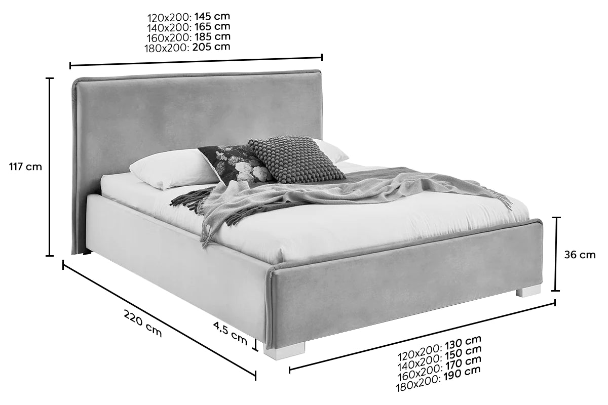 Pat tapitat Kalia cu somiera rabatabila si lada de depozitare Arboteca