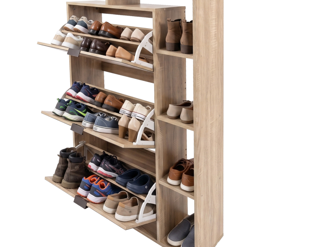 Pantofar basculabil cu trei rânduri cu oglindă PALAMOS TIP 2, stejar sonoma, 80x24x130 cm Kondela