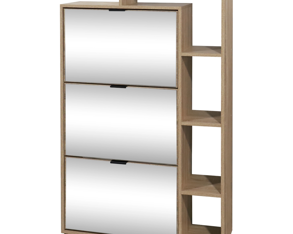Pantofar basculabil cu trei rânduri cu oglindă PALAMOS TIP 2, stejar sonoma, 80x24x130 cm Kondela