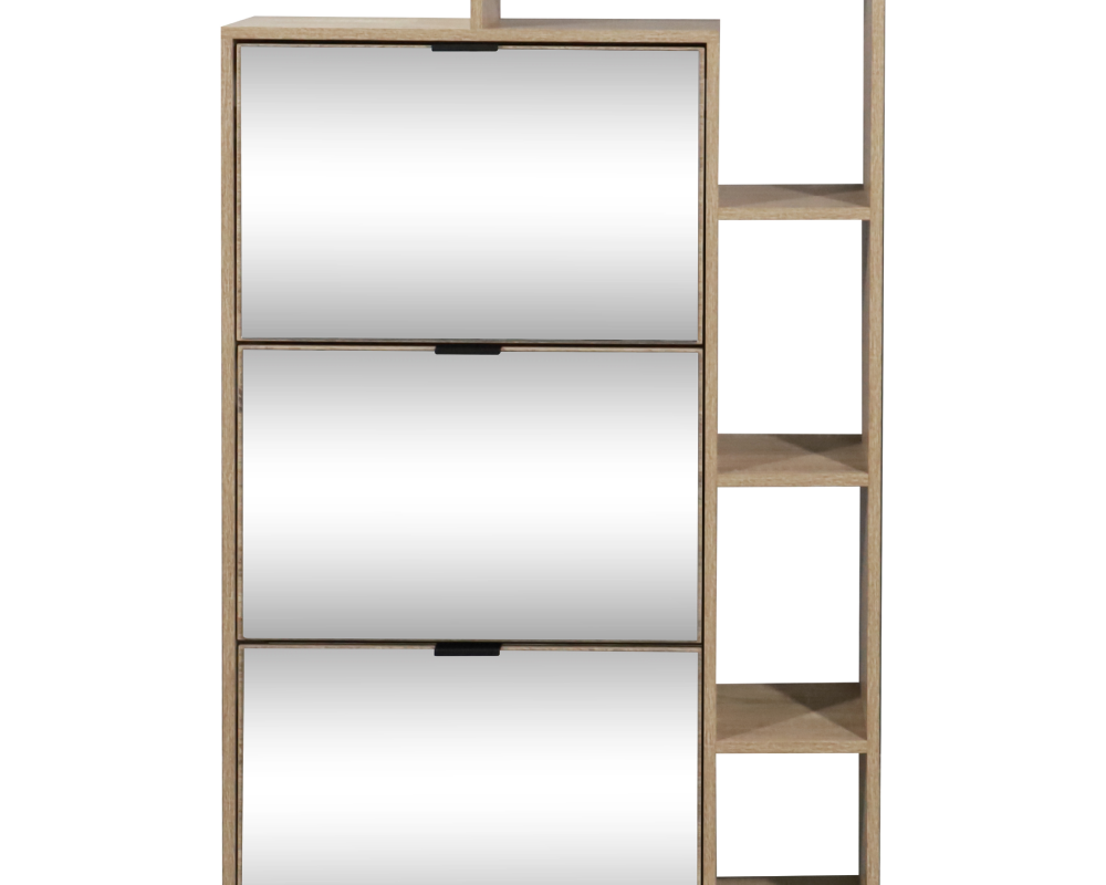 Pantofar basculabil cu trei rânduri cu oglindă PALAMOS TIP 2, stejar sonoma, 80x24x130 cm Kondela