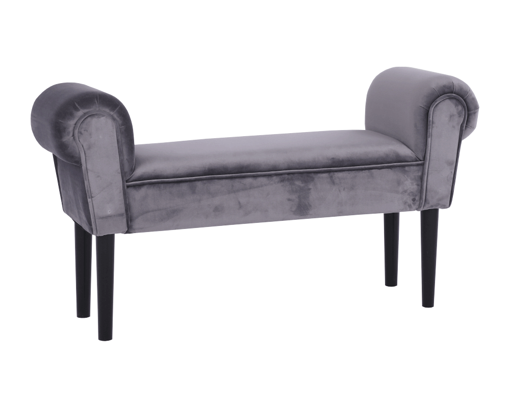 Bancă LINDOS, catifea Velvet, gri/negru, catifea Velvet/lemn, 100x30x56 cm Kondela