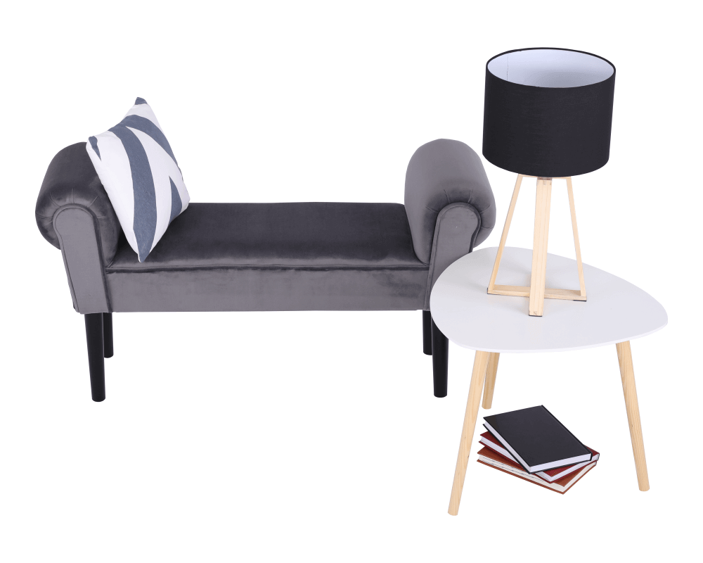 Bancă LINDOS, catifea Velvet, gri/negru, catifea Velvet/lemn, 100x30x56 cm Kondela