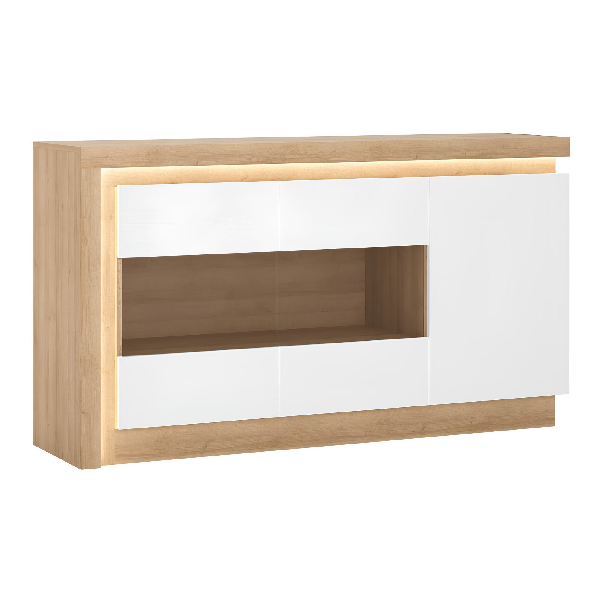 Comodă LEONARDO LYOK02, stejar riviera/alb, cu iluminare LED, 158 cm Kondela