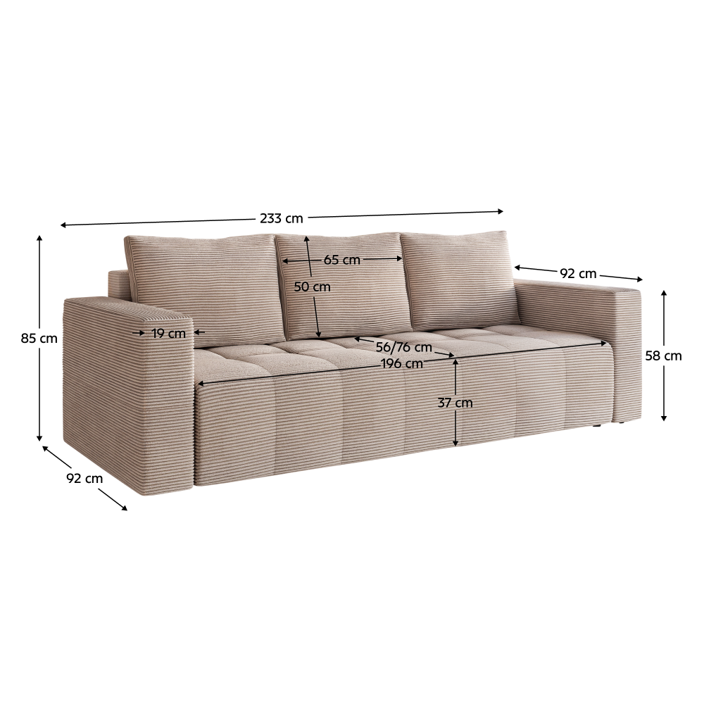Canapea extensibilă VARESE, bej Taupe, 233x92x85 cm Kondela